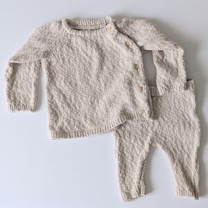 H&M Organic Cotton Baby Knit Set in Cream